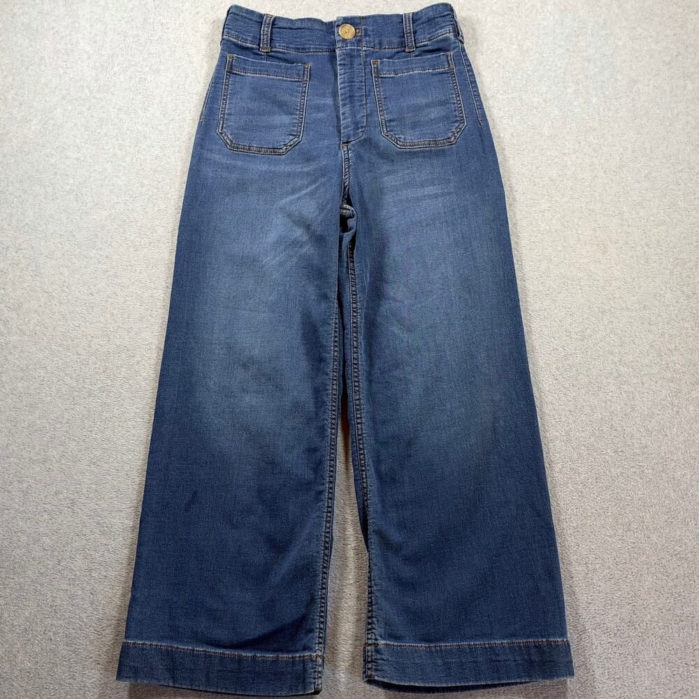 Anthropologie Maeve The Colette Crop Wide Leg Jeans Women's Size 28 Blue Denim